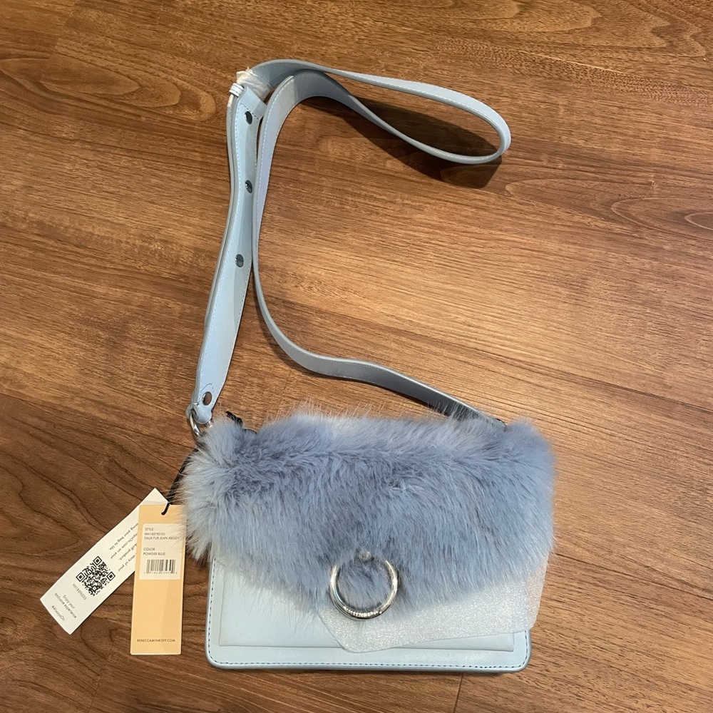 Rebecca minkoff faux fur baby blue crossbody